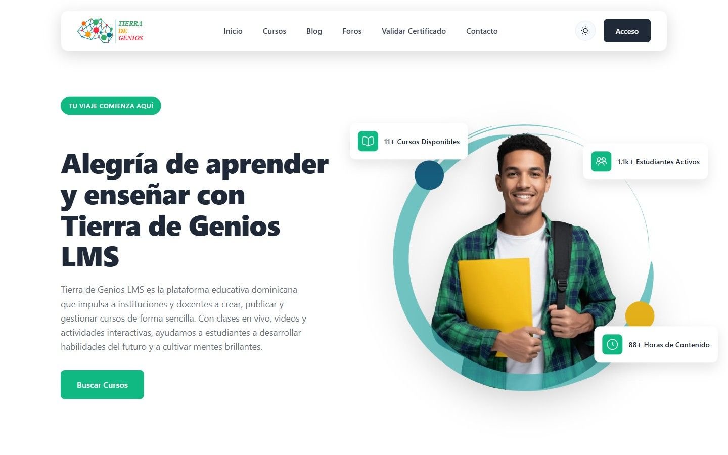 Página de inicio de la plataforma TDG Virtual
